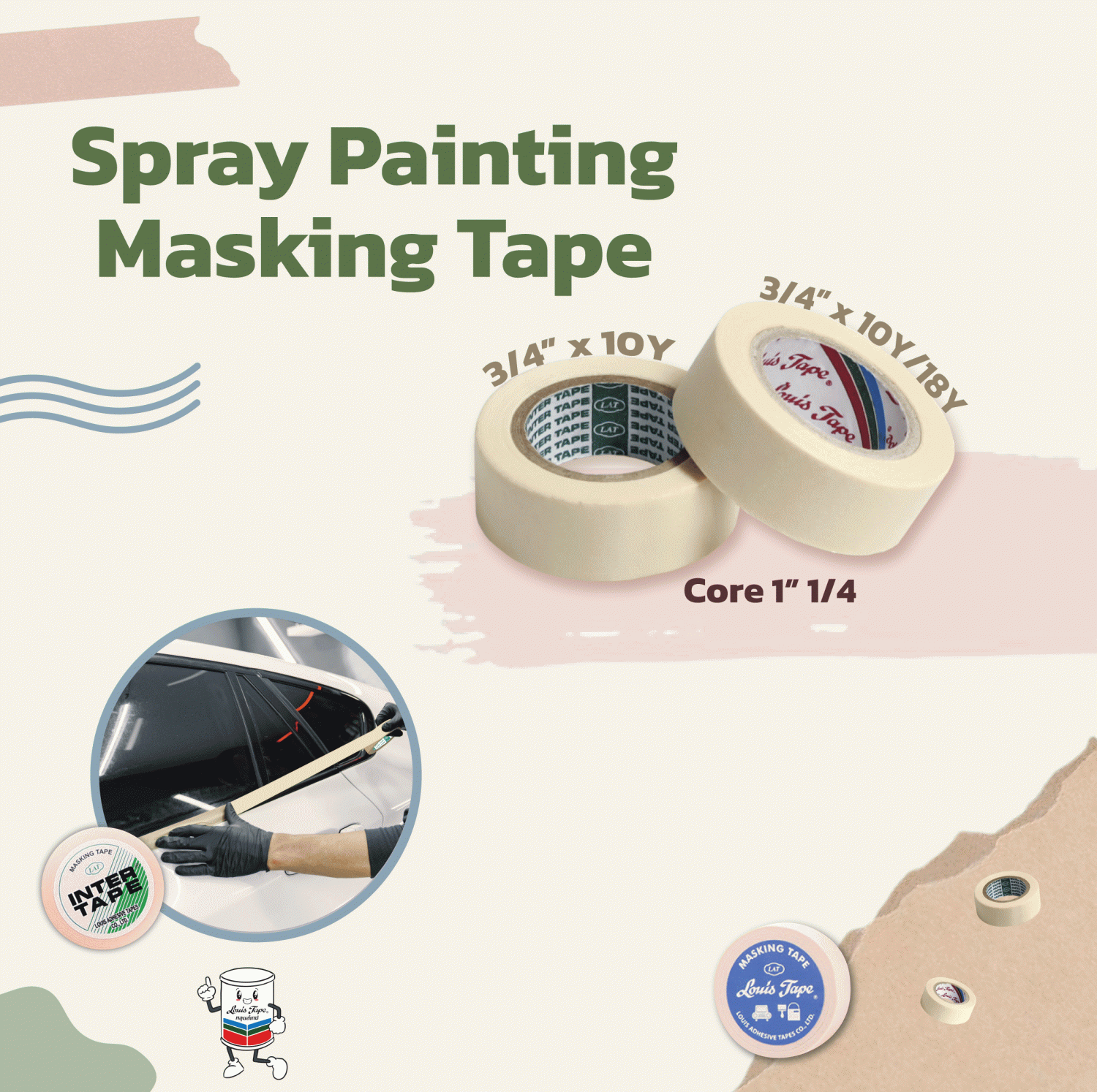 Low Tack Colored Crepe Paper Painters Masking Tape